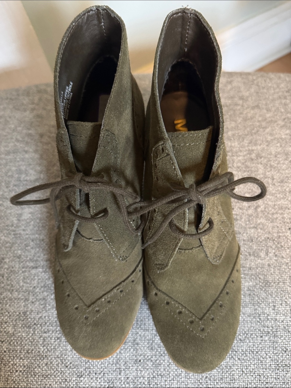 MIA Olive Green Suede Lace-Up Ankle Booties